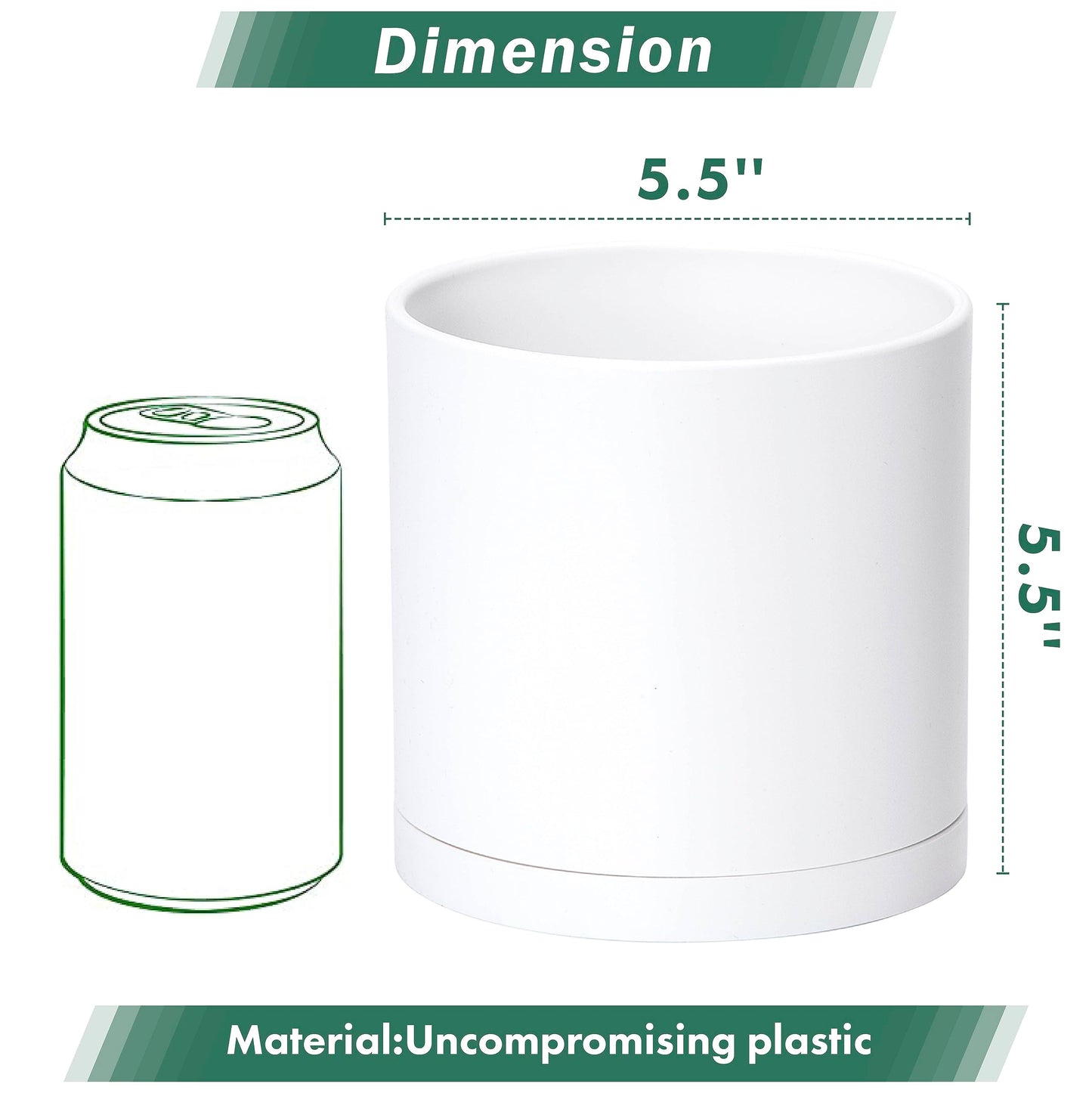 D'vine Dev 2 Pack 5.5 Inch Modern Plastic Plant Pots, Small Garden Planters for Plant with Drainage Holes and Saucers, White Color, 74-Z-H-1