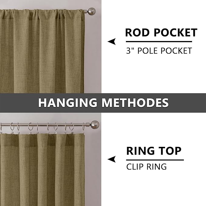 Tollpiz Linen Curtain Living Room Rod Pocket Semi Sheer Curtains Burlap Light Filtering Thick Linen Drape for Bedroom, 54 x 72 inches Long, Taupe, Set of 2 Panels