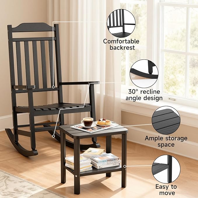 3 Piece Outdoor Rocking Bistro Set, Rocking Chairs Outdoor Furniture, Resin