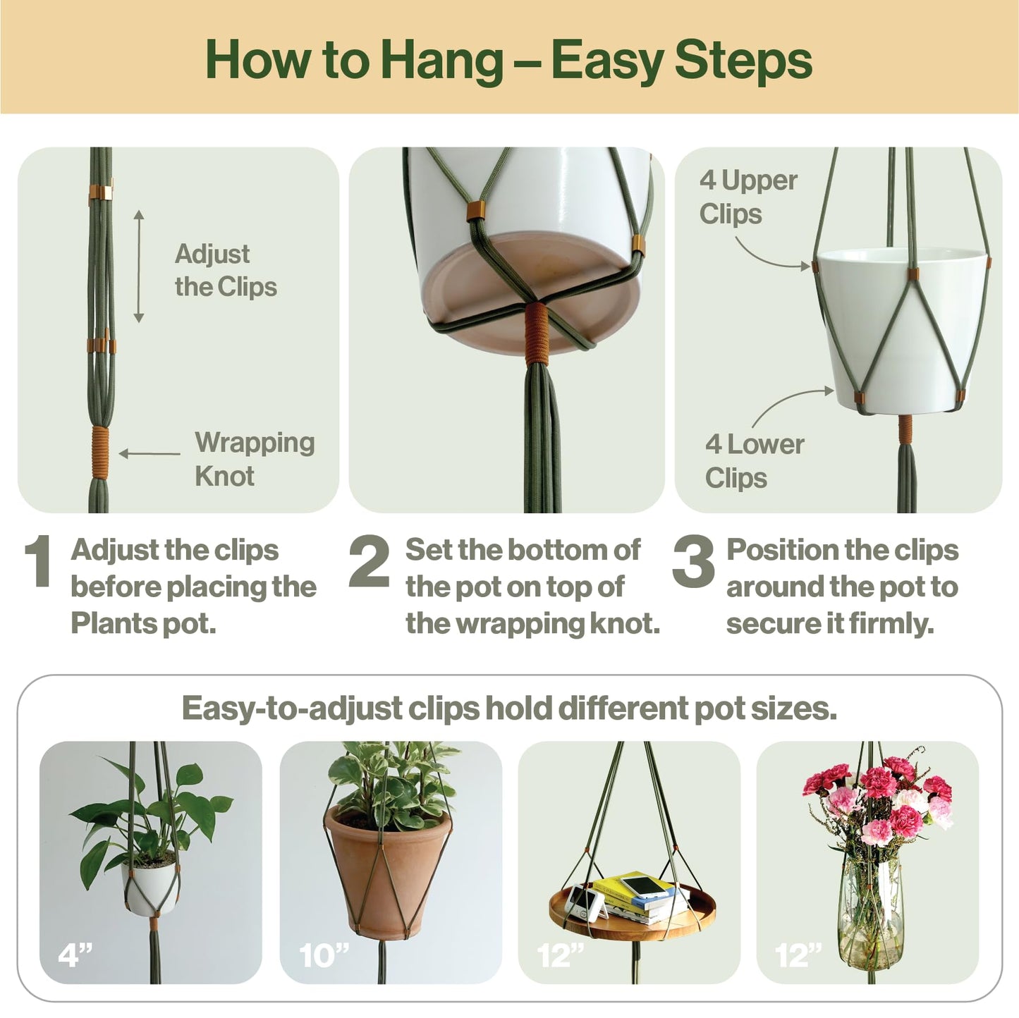 LET BE Macrame Plant Hanger Polyester Rope 42 Inch Outdoor Indoor Adjustable Hanging Planter for up to 10 Inch Plant Pot Modern Boho Home Decor (1, Forest Green/Burnt Orange)