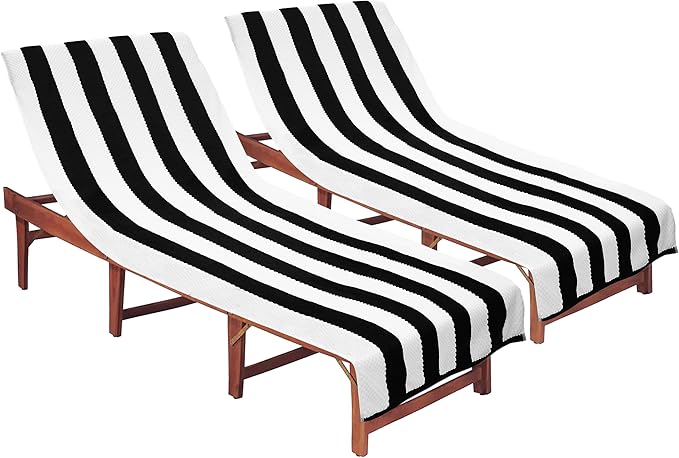 COTTON CRAFT Beach Lounge Chair Cover – 2 Pack Euro Spa Waffle Terry Towel