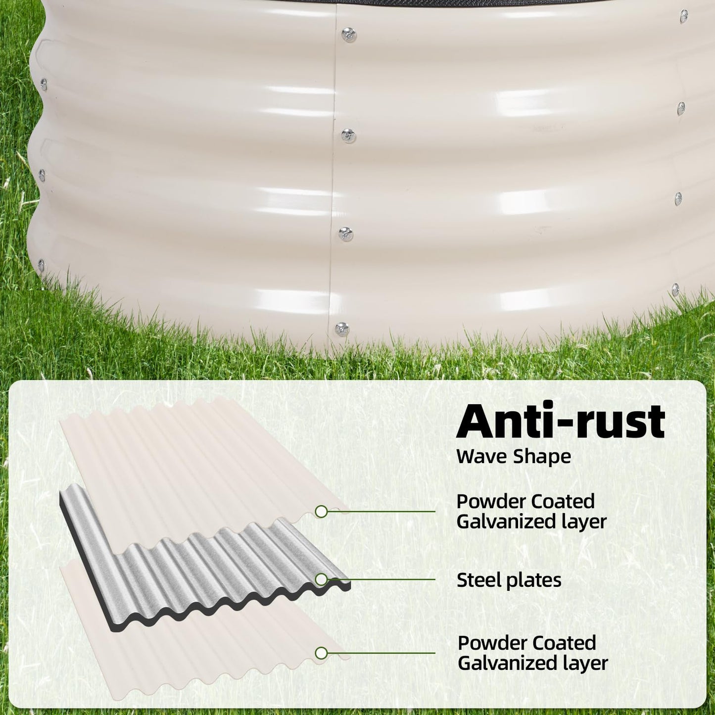 G GOOD GAIN Galvanized Metal Raised Garden Bed Kit - 4x2x1FT Outdoor Planter Box with Safety Edging and Gloves for Vegetables, Fruits, Flowers(White, 2PC)