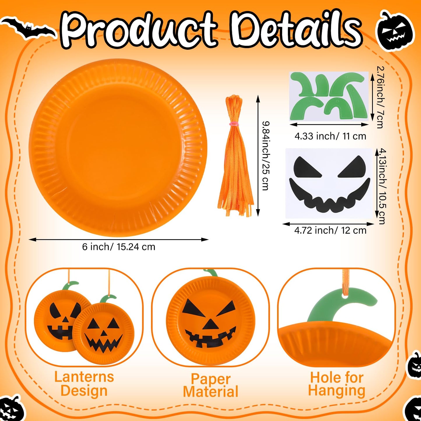 Engrowtic 24 Sets Halloween Jack O Lantern Crafts Paper Plate Pumpkin Craft Kits Make Your Own Jack O Lantern Pumpkin Spooky Hanging Craft Ornaments for Halloween DIY Trick or Treating Activities