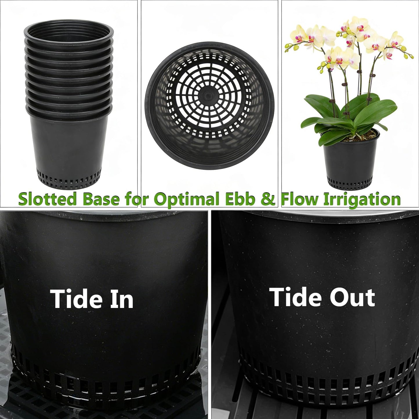 Gyfofix 1 Gallon Black Nursery Pots, 3 Pack 7 Inch Plastic Tidal Planter, Heavy Duty Breathable Mesh Plant Pots with Drainage Holes, Durable Net Cups for Indoor and Outdoor Gardening