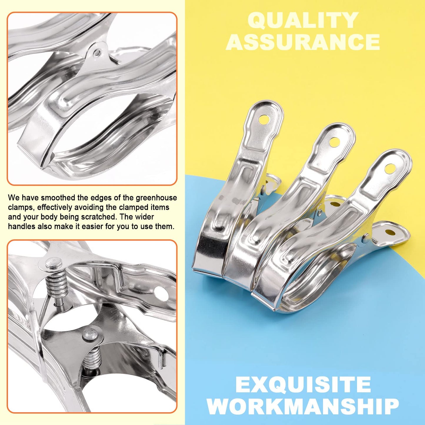 Tanstic 20Pcs 5.1 Inch Stainless Steel Greenhouse Clamps Garden Clips Greenhouse Clips Heavy Duty Garden Clips with Strong Grip and Large Open Mouth for Netting Holding