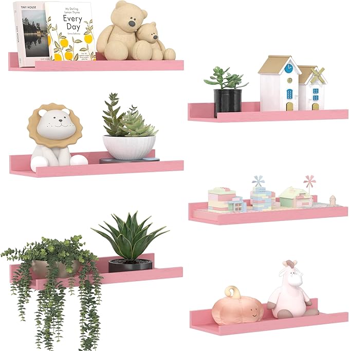 upsimples Pink Shelves for Wall, Living Room, Game Room, 6 Pack Wall Mounted