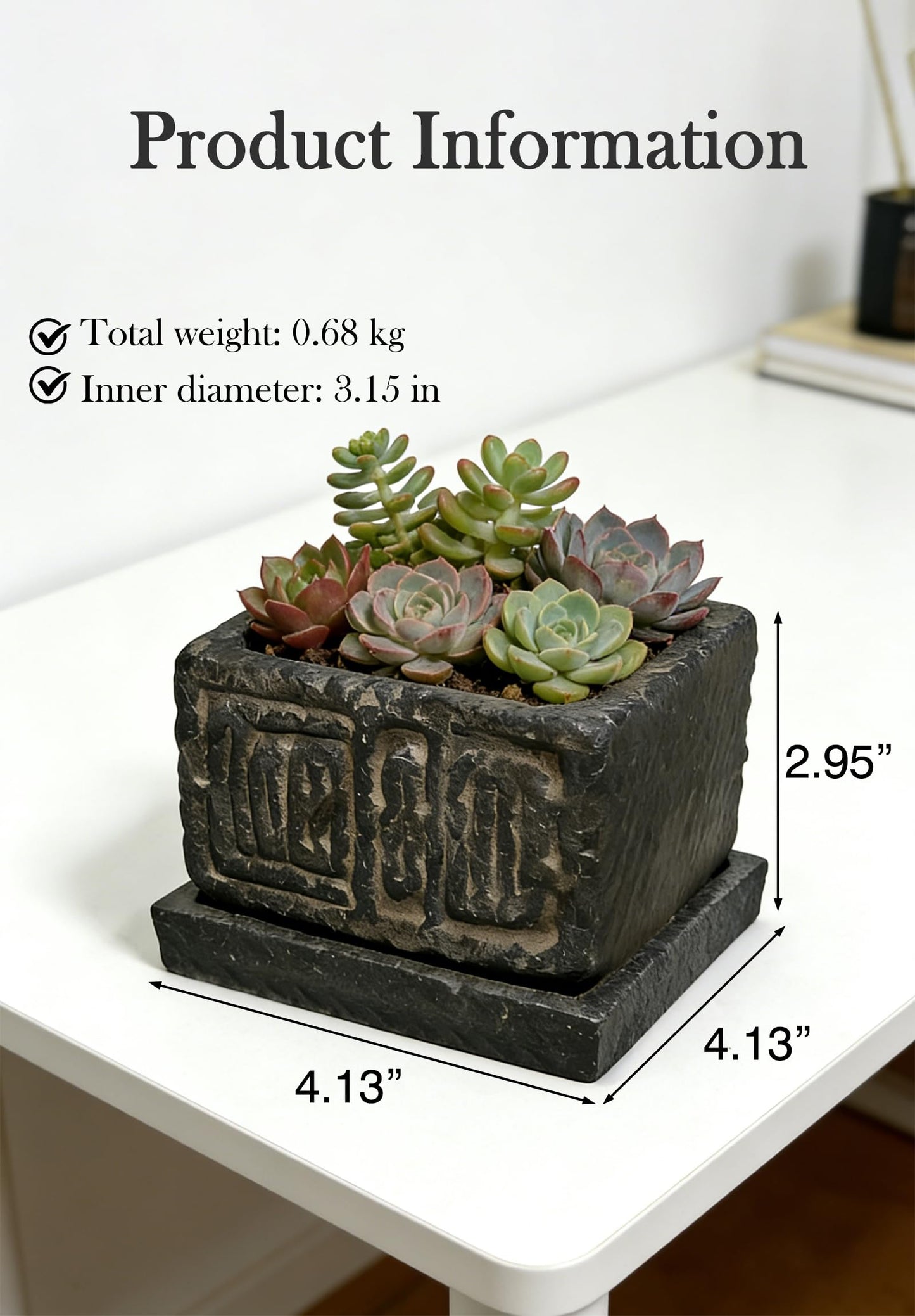 Txjyuyy Small Succulent Pots - Stone Square Plant Pot for Indoor Plants - Rustic Decorative Mini Planter for Desk, Cactus, Bonsai and Farmhouse Home Decor