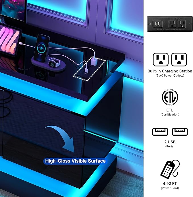 chartustriable 71IN LED TV Stands w/40 inch Fireplace Power Outlet
