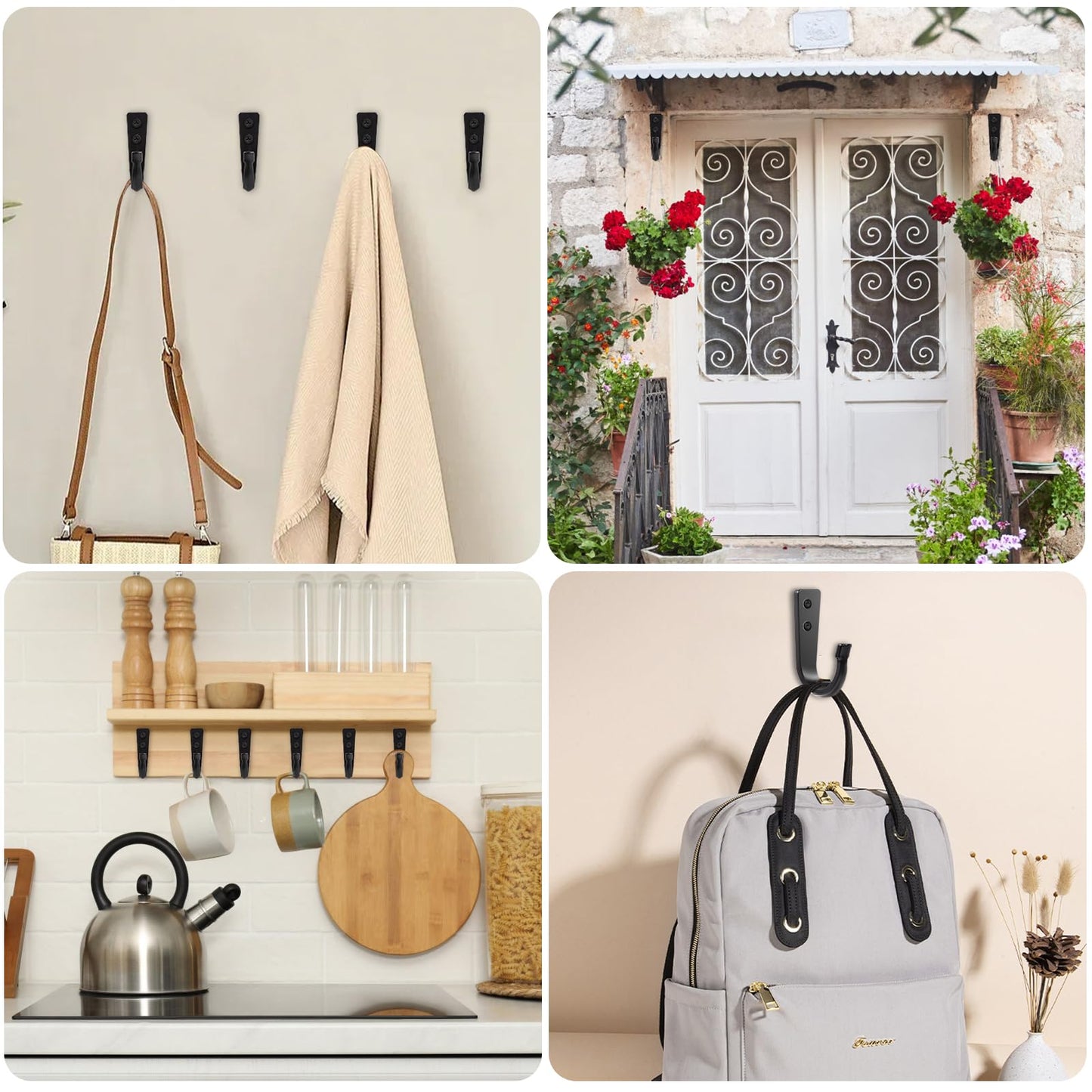 WODEGIFT 10Pcs Heavy Duty Wall Hooks for Hanging, Large Size Wall Hooks,Coat Hooks, for Backpacks, Coats, Cast Iron Pans and Other Heavy Items (Black Hooks)