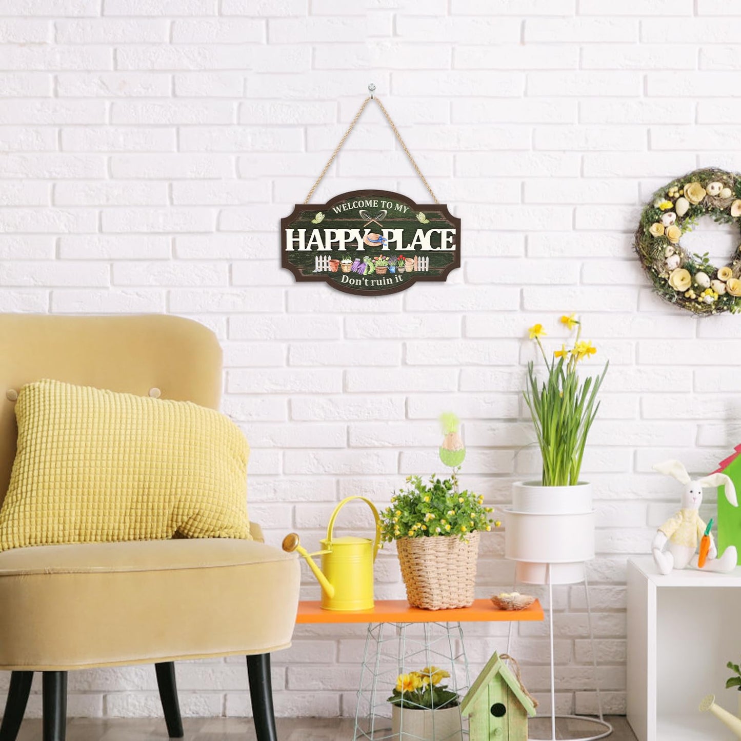 HOURIA 3D Welcome to My Happy Place Don't Ruin it Sign for Patio Yard Garden Decor,Funny Garden Signs for Outside,Gardening Gifts for Gardeners Women Men,Plant Lover Gifts