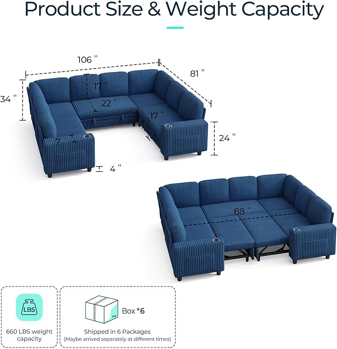 LINSY HOME Sectional Sleeper Sofa