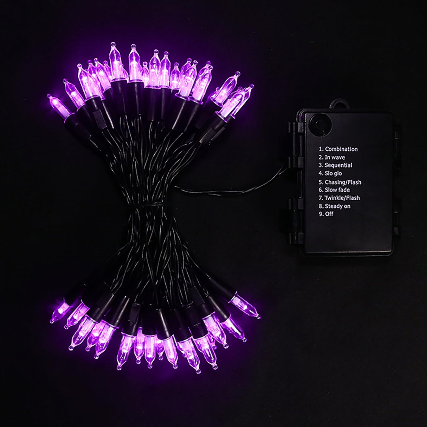 MULTI-SPARKING Battery Operated Halloween Lights 16ft 50 LED Mini String Lights for Small Tree, Wreath, Crafts, Indoor/Outdoor Halloween Decor, 8 Modes & Memory Function, Black Wire-Purple