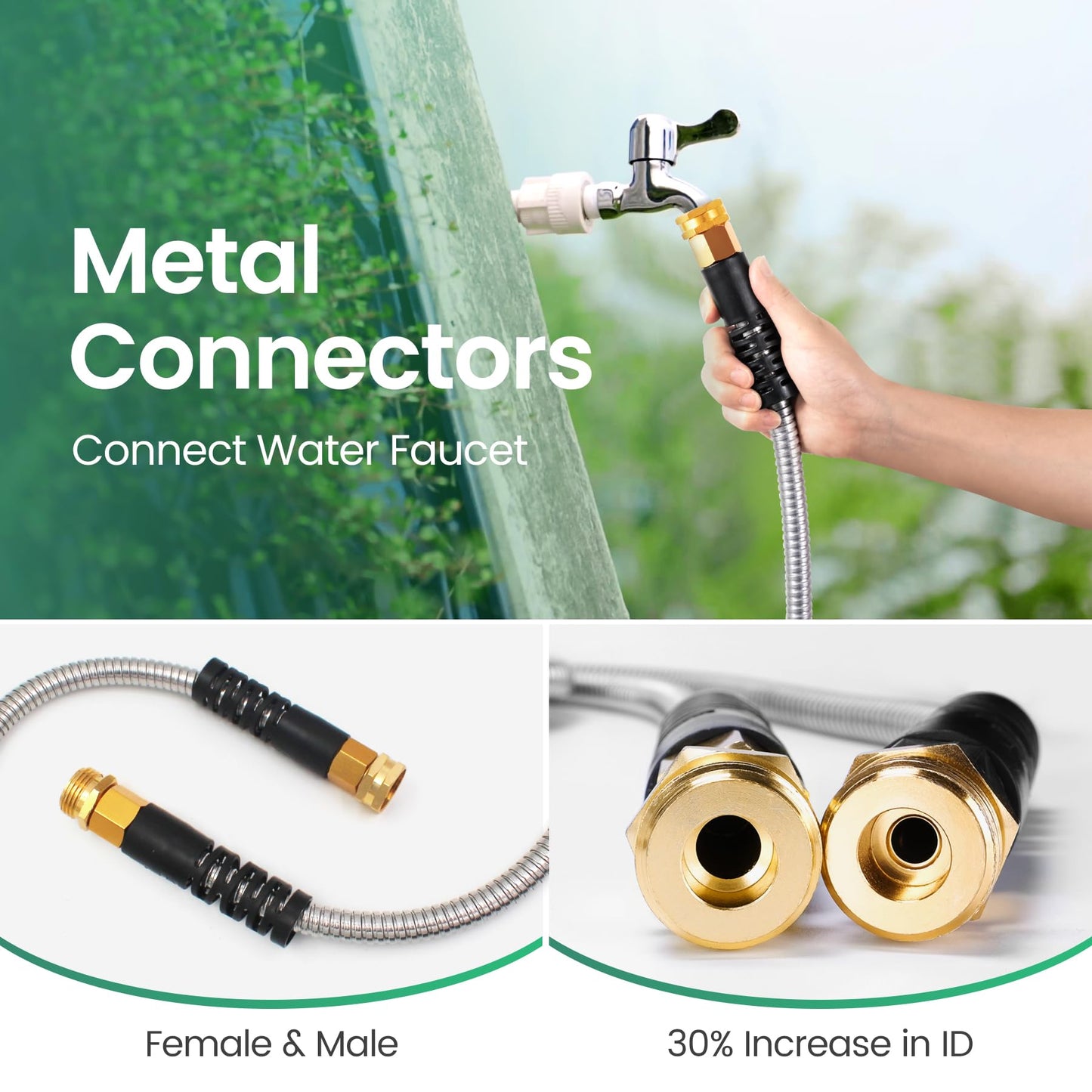 Cesun Metal Garden Hose 5FT, Short Connector, Water Lead-in Hose Extension, Kink-Free, Flexible and Lightweight, Drinking Water Hose for Hose Reel, RV