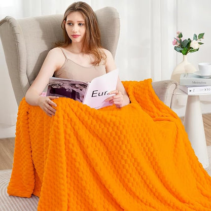 Zyrah Orange Fleece Twin for Couch Super Soft Twin Blanket 3D Imitation Turtle Shell Jacquard Decorative Cozy Blankets for Sofa Chair Bed 60x80 Inches