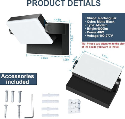 40W Outdoor Flood Light, 5000K 360° Rotating LED Wall Light, IP66 Waterproof Square Exterior Wall Pack Wall Mount Fixture Commercial Security Lighting for Garage House (8 Pack)