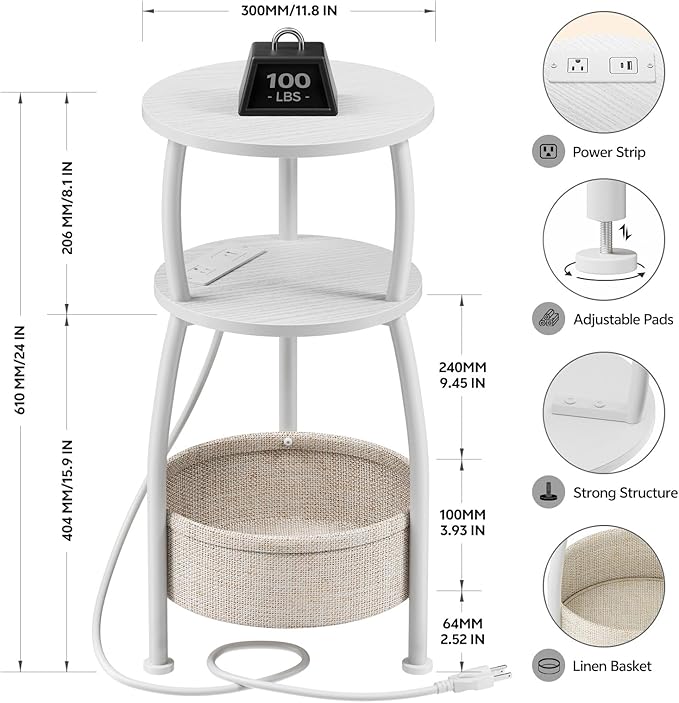 Round Side Table, 3-Tier End Table