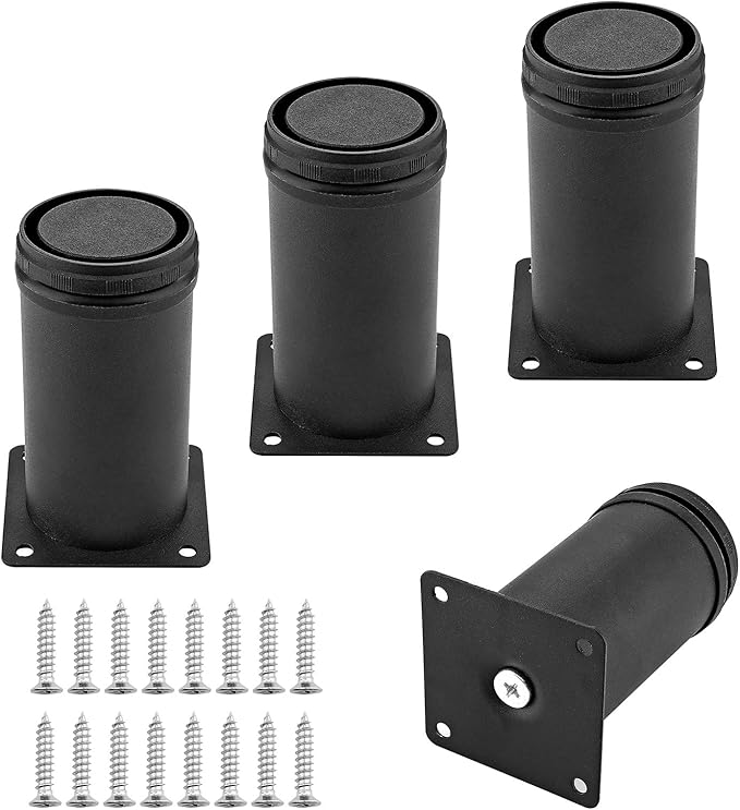 Set of 4 Stainless Steel Furniture Legs 4 Inch, Adjustable Round Cabinet Legs
