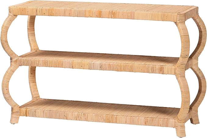 Bali & pari Dalida Bohemian Natural Rattan 3-Tier Console Table