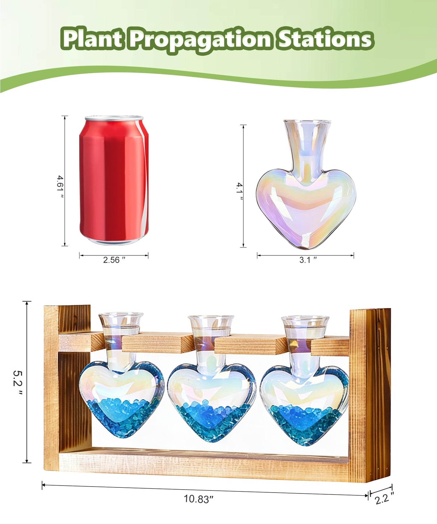 Nacome Plant Terrarium Propagation Stations: Mothers Day Gifts for Mom Plant Lovers Women Wife Daughter - 3 Bulb Glass Vase with Wooden Stand Tabletop for Hydroponics Home Garden Decor(Iridescent)