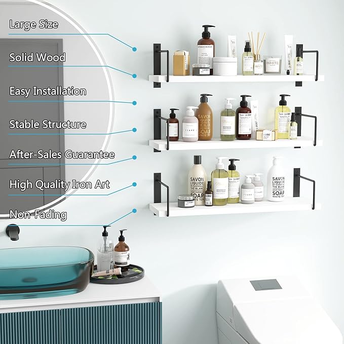 Floating Shelves, 24 Inches Easy to Install Wall Mounted Shelves, Rustic Wood