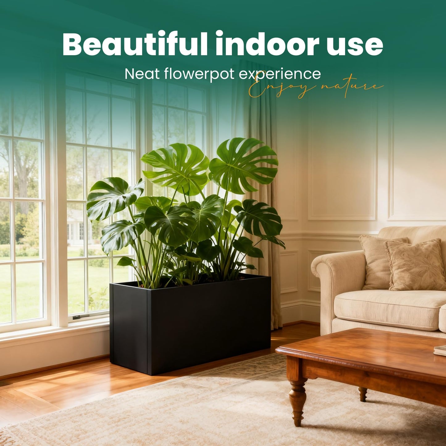 Galvanized Steel Metal Planter Rectangular Indoor 32" L x 16" W x 16" H Black Planter Box Rectangule Planter Large Outdoor Planters Steel Commercial Residential for Plants, Yard, Patio, Garden