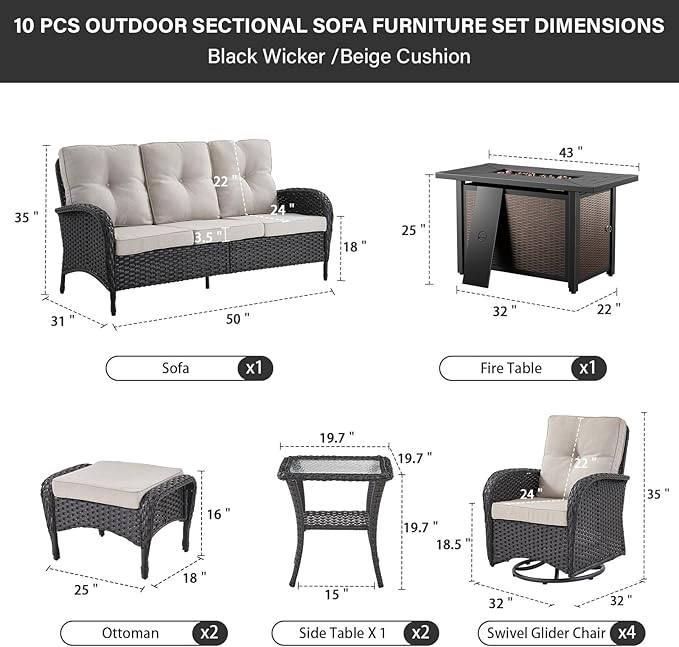 Belord Expansive 10 Pieces Outdoor Patio Furniture Set