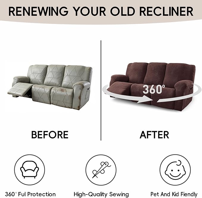 5-Piece Recliner Sofa Covers, Stretch Geometric Strokes Jacquard Recliner Sofa