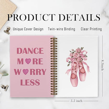 Coquette Pink Bow Ballet Dance Spiral Notebook, Dancer Teacher Gifts Journal Notebook, Inspirational Ballet Gifts Notebooks for School Work, Dancing Office Supplies Gifts for Girls Women, 5.5x8.3 Inch