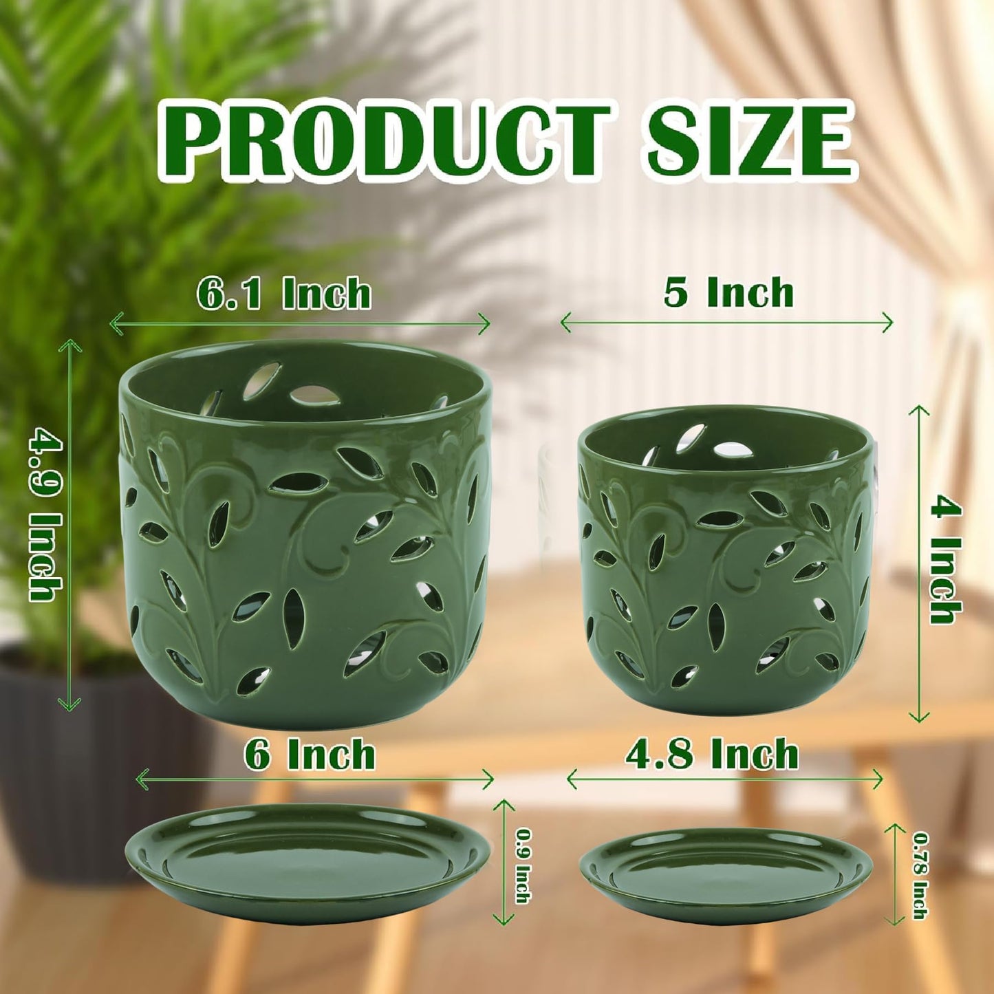 BUYMAX Set of 2 Orchid Pots with Holes & Saucers for Orchid Root Health, 5 inch&6 inch Ceramic Pots for Plants (Patina)