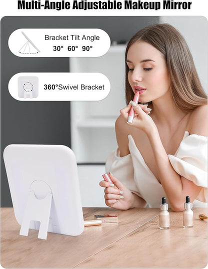 Relavel Travel Makeup Bag With LED Mirror for Women, Cosmetic Organizer Bag with Adjustable Brightness in 3 Color Scenarios, Detachable Dividers, Waterproof Train Case for Daily - White Flower