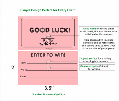 Tacticai 250 Raffle Tickets, Pink (1 of 8 Colors), Raffle Cards, Entry Form with Name, Phone & Email for Events, Fundraiser & Prizes