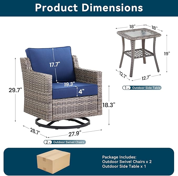 3 Pieces Patio Furniture Set-High Back Swivel Patio Chairs Set of 2