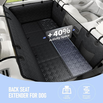PROZAR Dog Car Seat Cover for Back Seat, Hard Bottom Back Seat Extender, Pet Cover for Dogs -Supports 400lbs, Waterproof Heavy Duty Scratch Dog Hammock for Midsize Cars & Compact SUV, 53.5in -Black