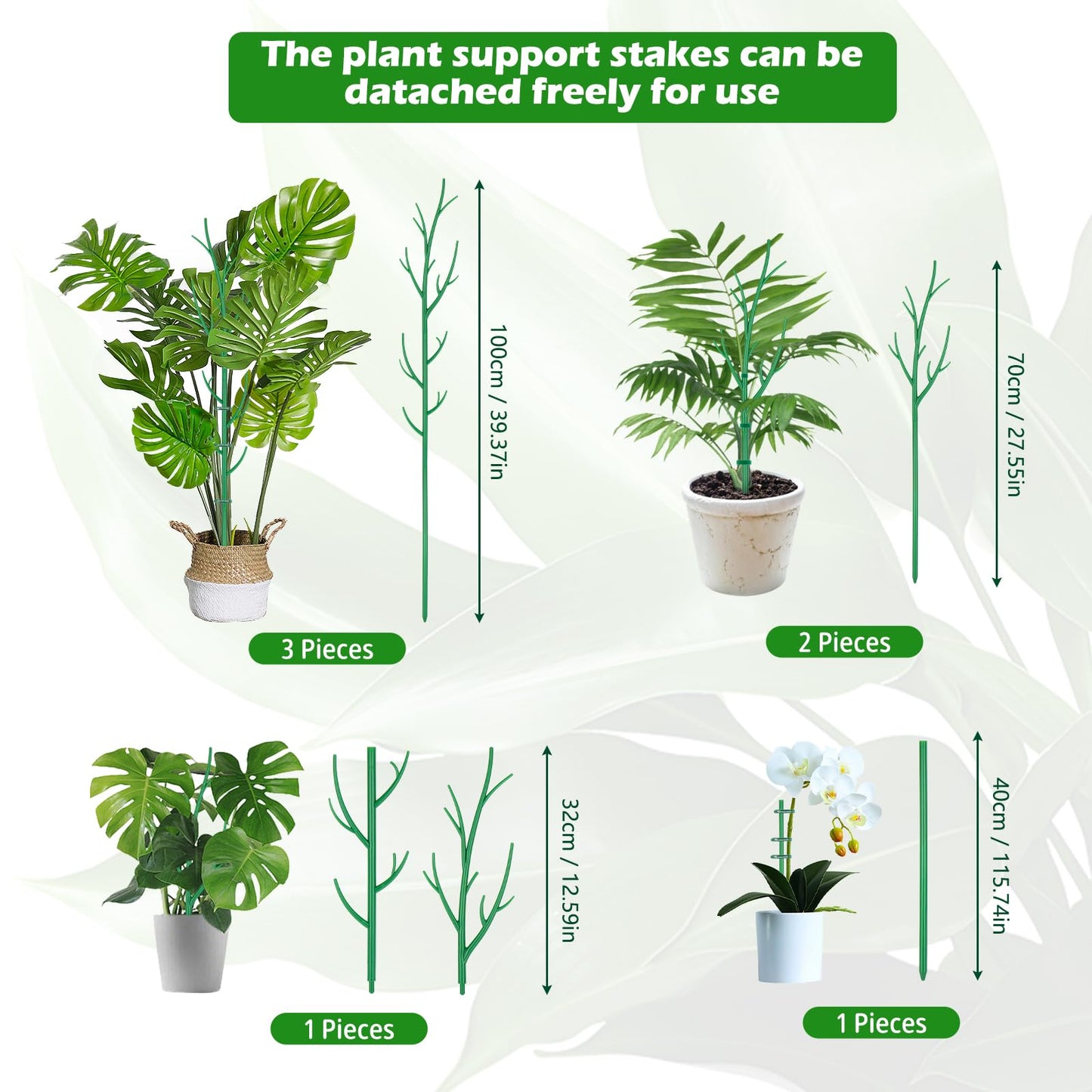 Dreamtop Stackable Monstera Plant Support Stakes 10 Pack Climbing Plant Support Structures，39.37'' Plant Support Stakes with Plant Clips Twist Ties for Monstera，Pothos，Indoor & Outdoor Plants