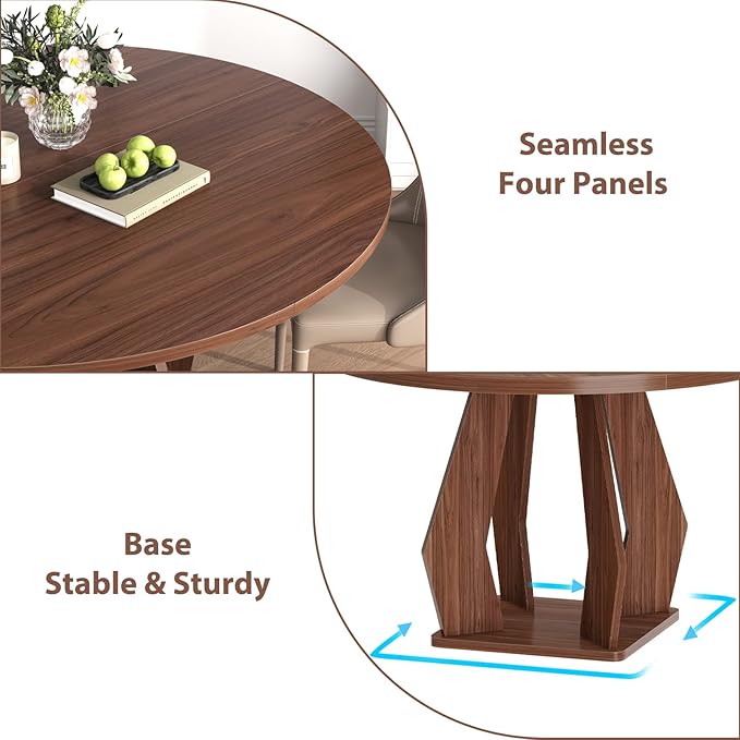 IBF Walnut Round Dining Table, Modern Wood Dinner Tables, Round Kitchen Table