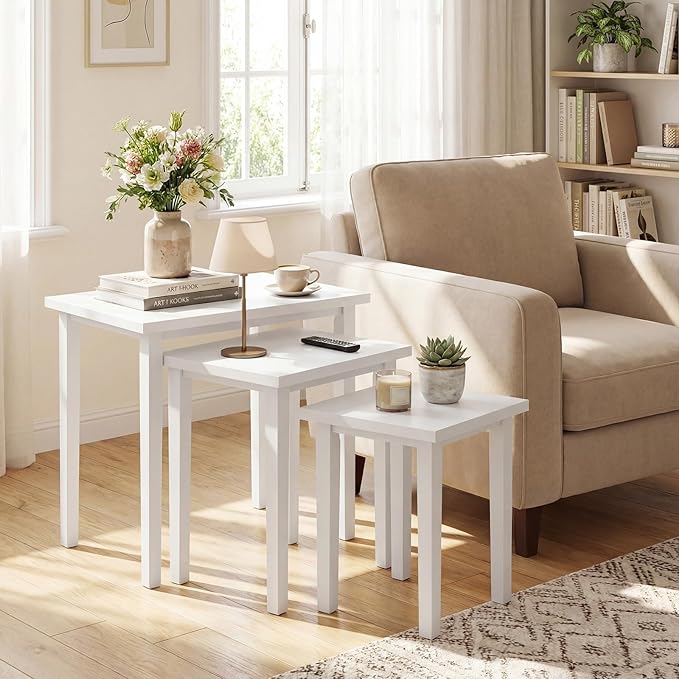 Giantex Nesting Tables Set of 3, Farmhouse Stacking Side Table