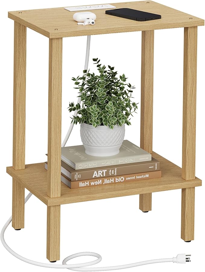 TUTOTAK End Table with Charging Station, Small Side Table with Outlets