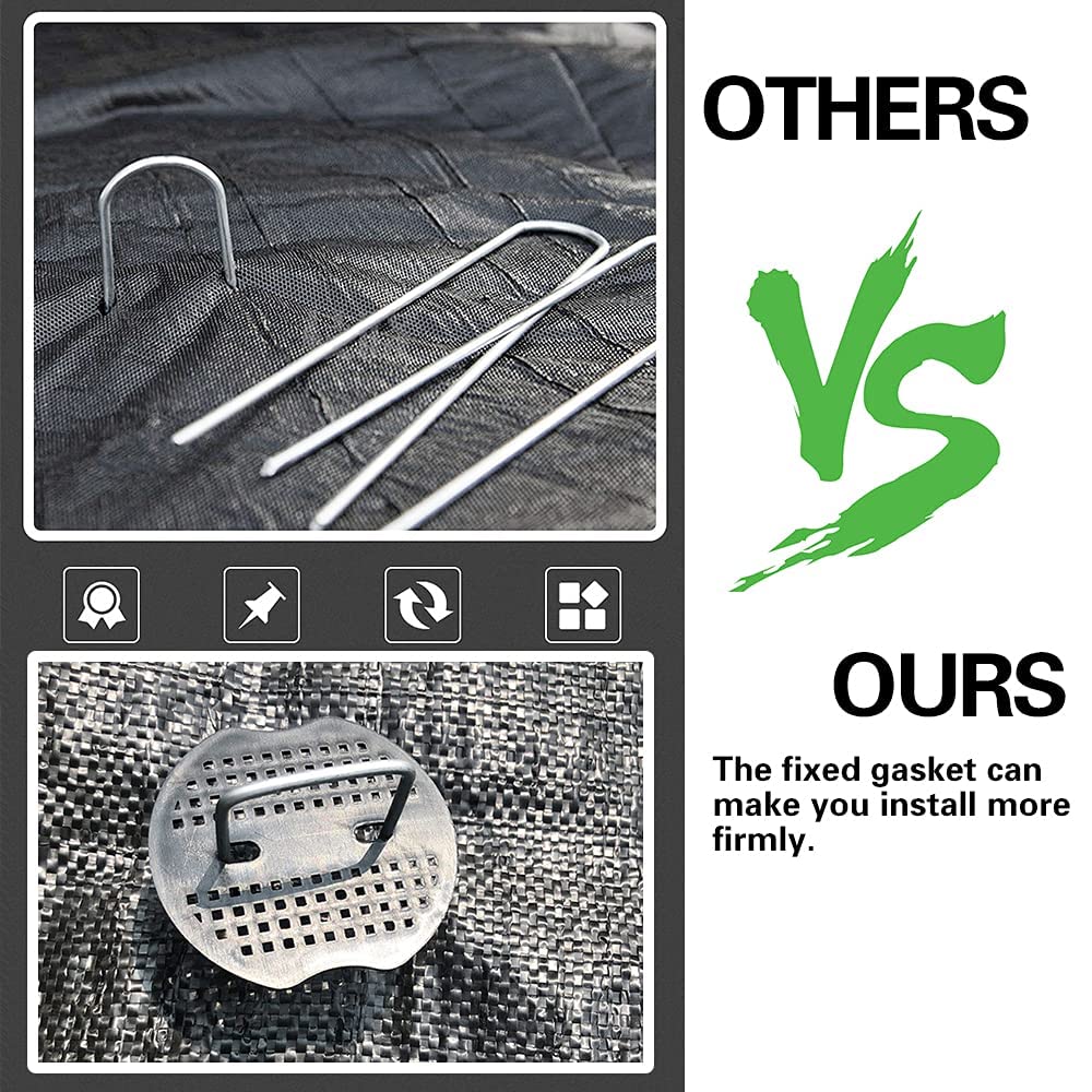 50Pcs Garden Stakes Staples + 50Pcs Gasket, Bakulyor 6 Inch Lawn Landscape Staples 11 Gauge U Shaped Galvanized Landscape Pins, Heavy Duty Yard Ground Pin for Weed Barrier Sod Fabric Decorations - 6"
