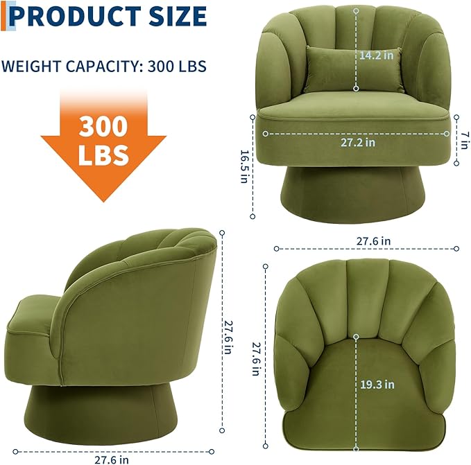 Garvee Ultra-Plush Swivel Accent Chair, 360° Barrel Lounge Chair