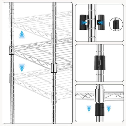 M MZG 1000 lbs 4Tier Shelf Metal Storage Shelves Wire Rack Closet Organizers with Wheel for Garage Kitchen Bathroom Laundry Chrome 13.7" D x 29.5" W x 47.2" H