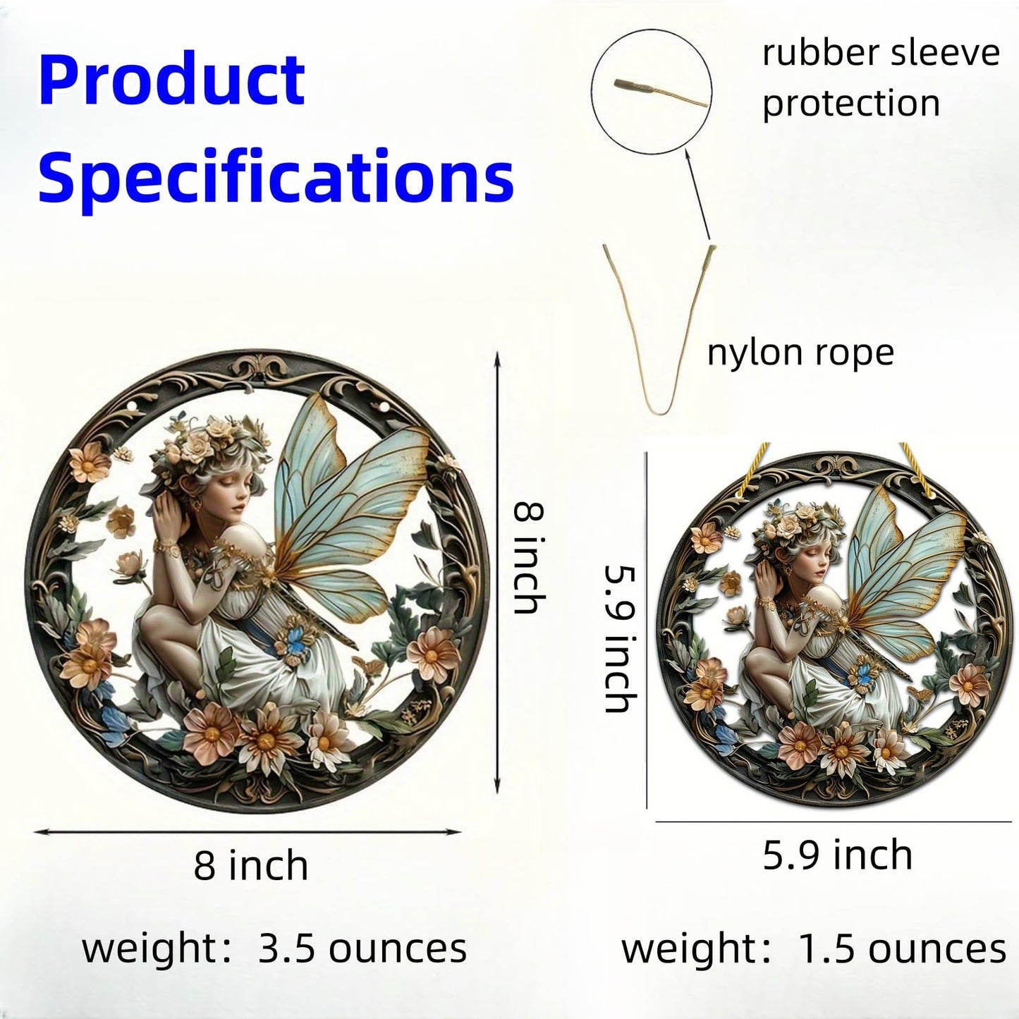 VTYFRY Flower Fairy Garden Decorations Angel Wing Christmas Halloween Deco Statue Art Elf Sculpture Hanging Craft for Outdoor Yard Courtyard Lawn Patio Window Acrylic Ornament Home Gift (A,L: 8*8 IN)