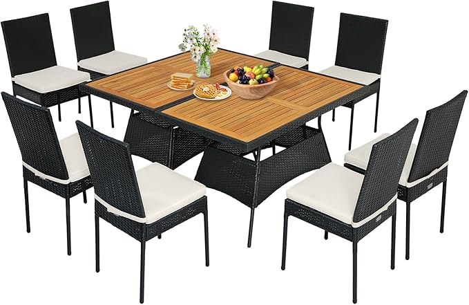 Tangkula 10 Piece Wicker Patio Dining Set, Outdoor Rattan Table & Chairs Set