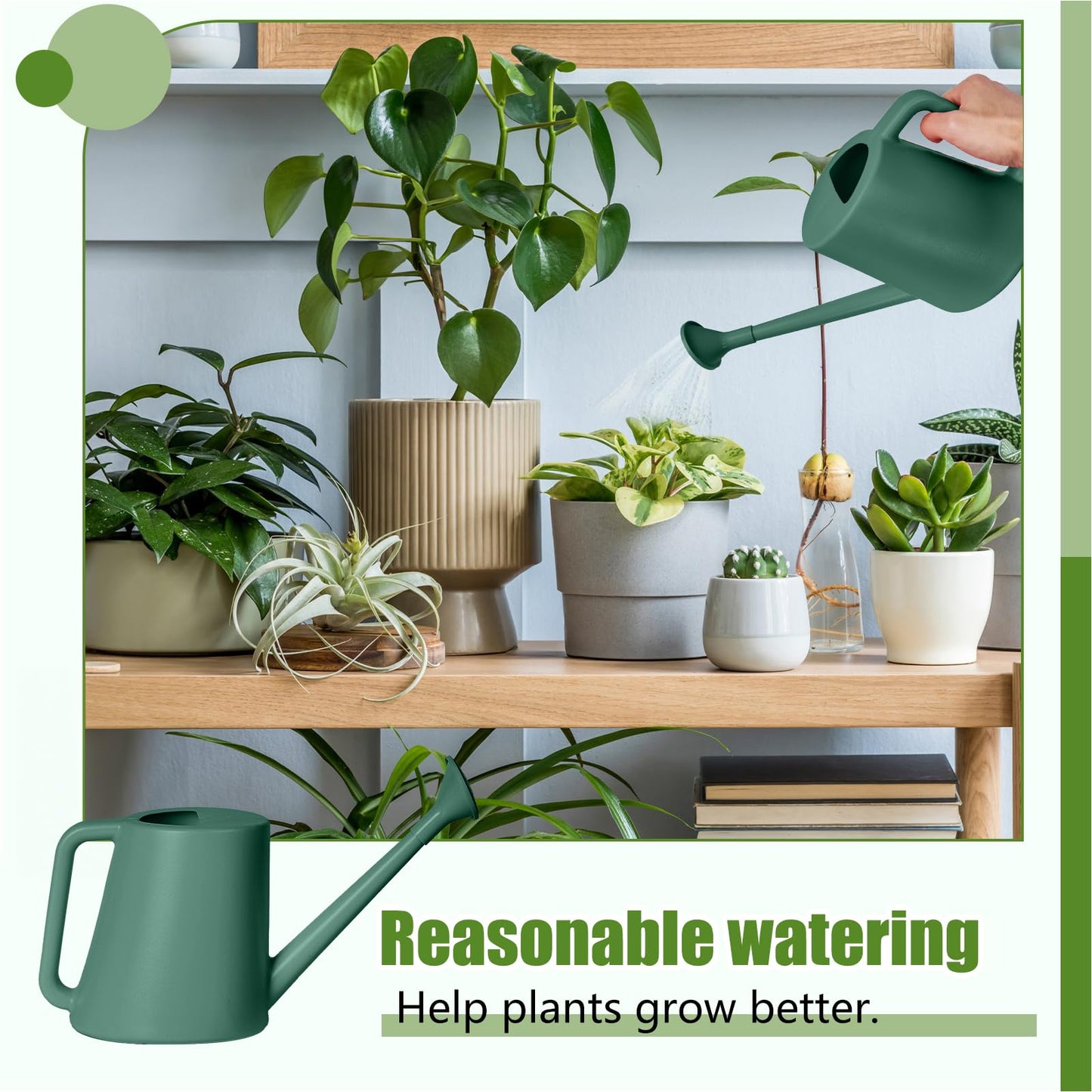 ZXJ Plant Watering Can - for Indoor and Outdoor Home Garden Plants - with Long Spout - Blackish Green - 1/2 Gallon