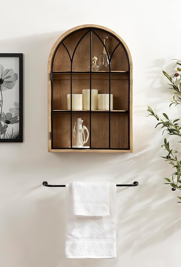 Kate and Laurel Megara Decorative Wooden Hanging Arched Wall Cabinet