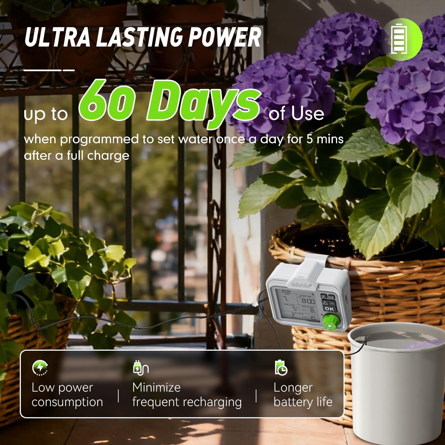 RAINPOINT Large Display Automatic Plant Waterer Indoor for Pot Plant,Cycle & Soak Mode Vacation Self Watering Drip Irrigation System Device Kit Herb Garden Greenhouse Grow Tent Water 10-15 Plants