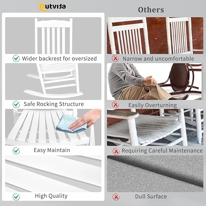 Outvita Outdoor Rocking Chair, Solid Wood High Back Rocker, All Weather Lounge