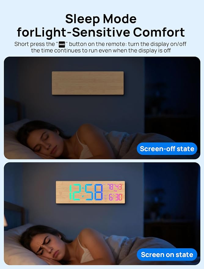 18.5" Large Digital Wall Clock with Remote Control, Big LED Display Digital Clocks with Night Light, Alarm, Countdown, DST, Temp, Date for Parlor, Office, Classroom, Bedroom, Gifts for Seniors(Black)