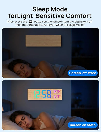 2026 Upgrade 18.5" Large Digital Wall Clock with Remote Control, Big LED Display Digital Clocks with Night Light, Alarm, DST, Temp for Parlor, Office, Classroom, Bedroom,Gifts for Seniors(Light Wood)
