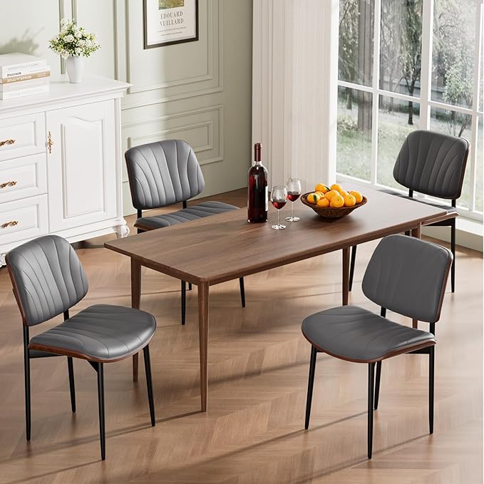 REONEY Dining Chairs Set of 4, Mid-Century Modern Upholstered PU Leather Chairs