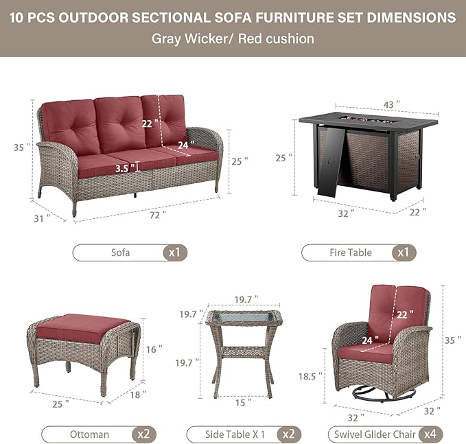 Belord Expansive 10 Pieces Outdoor Patio Furniture Set